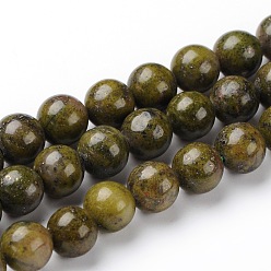 Природный Драгоценный Камень Натуральный эпидот круглые бусины нити, 8 мм, отверстие : 1 мм, около 46~48 шт / нитка, 15.74 дюйм