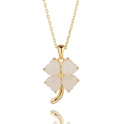 Золотой Ожерелье с подвеской из натурального белого нефрита и клевера, 925 ювелирные изделия из стерлингового серебра для женщин, золотые, 15.75 дюйм (40 см)