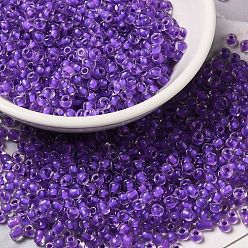 Violet Bleu 12/0 transparentes perles de rocaille en verre, intérieur couleurs, trou rond, ronde, bleu violet, 1.5~2mm, Trou: 1mm, environ 450 g /sachet 