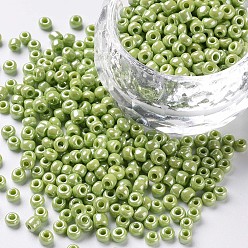 Green Yellow Glass Seed Beads, Opaque Colors Lustered, Round, Green Yellow, 3mm, Hole: 1mm, about 10000pcs/pound