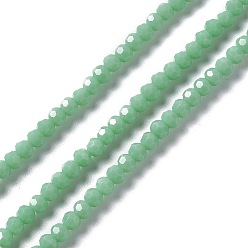 Medium Aquamarine Faceted(32 Facets) Glass Beads Strands, Round, Medium Aquamarine, 4mm, Hole: 1mm, about 99~107pcs/strand, 14.09~15.43''(35.8~39.2cm)