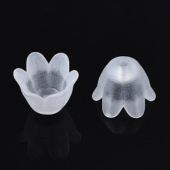 Clear Transparent Acrylic Bead Caps, Frosted, Flower, 6-Petal, Clear, 8x10.5x10.5mm, Hole: 1.4mm