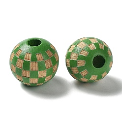 Vert Perles tartan gravées au laser en bois, ronde, teint, pour bricolage, verte, 15.5~16x14.5mm, Trou: 4.5mm