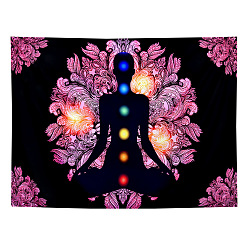 Rose Nacré Tapisserie murale à thème de yoga en polyester, Tapisserie de méditation pour la décoration du salon de la chambre à coucher, rectangle, perle rose, 1300x1500mm
