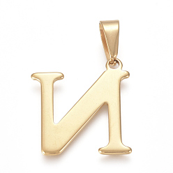 Letter N 304 Stainless Steel Pendants, Golden, Initial Letter.N, 27.5x24.5x1mm, Hole: 4x8mm