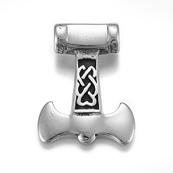 Antique Silver 304 Stainless Steel Pendants, Thor's Hammer, Antique Silver, 35x27x8mm, Hole: 6mm