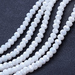 White Electroplate Glass Beads Strands, Opaque Solid Color, AB Color Plated, Faceted, Rondelle, White, 6x5mm, Hole: 1mm, about 92~94pcs/strand, 17~17.5 inch(42.5~43.75cm)