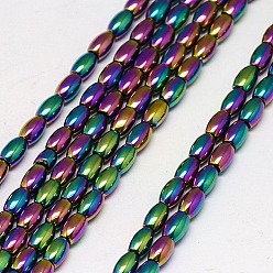 Multi-color Plated Electroplate Non-magnetic Synthetic Hematite Beads Strands, Rice, Grade A, Multi-color Plated, 5x3mm, Hole: 1mm, about 80pcs/strand, 16 inch