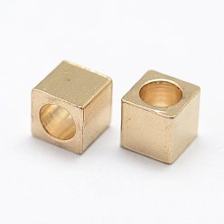 Raw(Unplated) Brass Bead Spacers, Nickel Free, Cube, Raw(Unplated), 4x4mm, Hole: 2mm