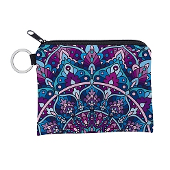 Deep Sky Blue Polyester Handbags, Clutch Bag with Zipper & Keychain, Rectangle with Mandala Flower, Random Buckle Style, Deep Sky Blue, 12x9.5cm
