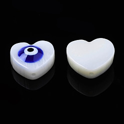Medium Blue Natural Freshwater Shell Beads, with Enamel, Heart with Evil Eye, Medium Blue, 9~10x9.5~11x4mm, Hole: 0.8mm