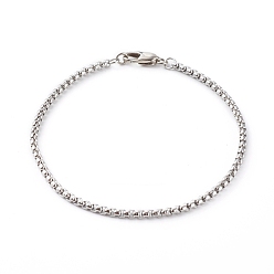 Stainless Steel Color 304 Stainless Steel Box Chain Bracelets,with Brass Lobster Claw Clasps, Stainless Steel Color, 7-7/8 inch(20cm)