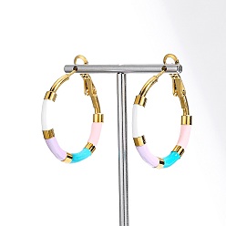 Colorful Golden 304 Stainless Steel Hoop Earrings with Enamel, Colorful, 30mm