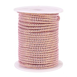 Pink Round String Thread Polyester Cords, with Gold Wire, Pink, 2.5mm, about 21.87 yards(20m)/roll