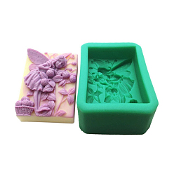 Random Color Rectangle Soap Silicone Molds, for DIY Soap Craft Making, Angel Pattern, Random Color, 96x74x33mm, Finished Product: 75x54x29mm