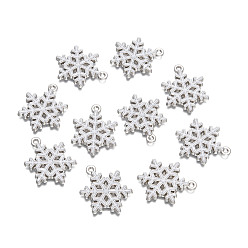 White Snowflake Alloy Enamel Pendants, Platinum, White, 25x19x2mm, Hole: 2mm