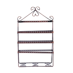 Red Copper Iron 4-Tier Earring Display Stand, Double-sided Display Stand, for Hanging Earrings, Triangle, Red Copper, 76x210x350mm