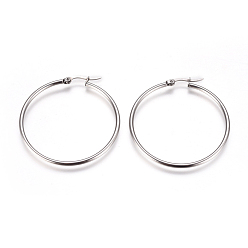 Stainless Steel Color 201 Stainless Steel Hoop Earrings, with 304 Stainless Steel Pin, Hypoallergenic Earrings, Ring Shape, Stainless Steel Color, 43.5x2mm, 12 Gauge, Pin: 0.7x1mm