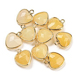 Топаз Нефрит Подвески в виде сердечек из натурального топаза и нефрита, с золотым оттенком латуни, 13.5x11x5 мм, отверстие : 1.6 мм