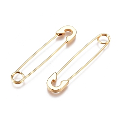 Real 18K Gold Plated Ion Plating(IP) 304 Stainless Steel Dangle Earrings, Safety Pin Shape, Real 18K Gold Plated, 38x8x1.5mm, Pin: 0.8mm