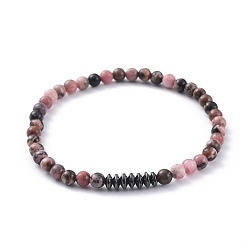 Rhodonite Natural Rhodonite Stretch Bracelets, with Non-Magnetic Synthetic Hematite Beads, 2-1/8 inch(5.5cm)