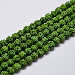 Зеленый Круглые бусины из натурального камня лавы, окрашенные, зелёные, 8 мм, отверстие : 1 мм, около 50 шт / нитка, 15.7 дюйм