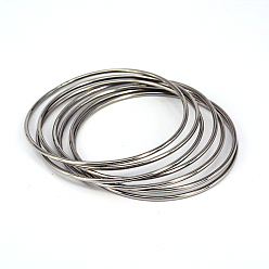 Stainless Steel Color 304 Stainless Steel Buddhist Bangle Sets, Stainless Steel Color, 64mm, about 7pcs/set