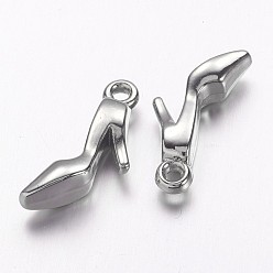 Platinum CCB Plastic Pendants, High Heel-Shoe, Nickel Color, 23.5mm long, 5mm wide, 4mm thick, hole: 2mm