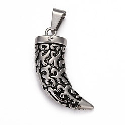 Antique Silver Retro Men's 304 Stainless Steel Big Italian Horn Lucky Big Pendants, Antique Silver, 57x17x10mm, Hole: 7x5mm