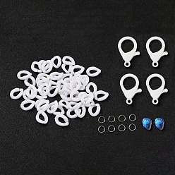 Blanco Kits de fabricación de cadenas de máscaras de bricolaje, incluyendo 304 anillos de salto de acero inoxidable, anillos de enlace de acrílico opacos, dijes de vidrio transparente y cierres de pinza de langosta de plástico, blanco, 13.5x10.5x3.5 mm, agujero: 1.2 mm, 94 unidades / bolsa