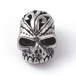 Antique Silver 316 Surgical Stainless Steel Beads, Skull Head, Antique Silver, 7x7x10mm, Hole: 1mm