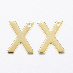 Letter X 304 charmes en acier inoxydable, lettre, breloques initiales, réel 18 k plaqué or, letter.x, 11x6~12x0.8mm, Trou: 1mm