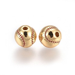 Real 18K Gold Plated Brass Enamel Beads, Sports Beads, Long-Lasting Plated, Baseball, Real 18K Gold Plated, 9.3x9mm, Hole: 2.1mm
