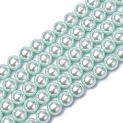 Cyan Clair Brins de perles rondes en verre teinté écologique, Grade a, cordon en coton fileté, cyan clair, 10mm, Trou: 0.7~1.1mm, Environ 42 pcs/chapelet, 15 pouce