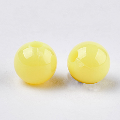 Yellow Opaque Plastic Beads, Round, Yellow, 6x5.5mm, Hole: 1.8mm, about 4790pcs/500g