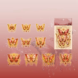 Rouge Orange 20 pcs 10 styles autocollants décoratifs papillon animal de compagnie imperméables au laser, décalcomanies auto-adhésives, pour scrapbooking diy, rouge-orange, 50~70mm, 2 pcs / style