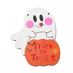 Ghost Single Face Printed Wood Big Pendants, Halloween Charms, Ghost, 160x133x4mm, Hole: 4mm
