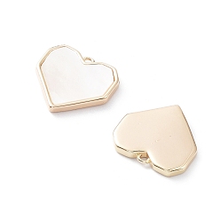 Real 18K Gold Plated Rack Plating Brass Heart Charms, with Shell, Long-Lasting Plated, Real 18K Gold Plated, 13.5x14x2mm, Hole: 1mm