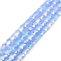 Bleu Bleuet Brins de perles de verre à plaque de couleur ab, jade d'imitation, bâton de bambou à facettes, bleuet, 10.5~11x8x5mm, Trou: 1mm, Environ 60 pcs/chapelet, 24.80~25.20'' (63~64 cm)