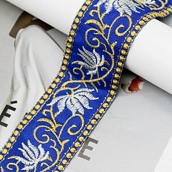 Blue Embroidery Polyester Ribbon, Jacquard Ribbon, Garment Accessories, Floral, Blue, 1-5/8 inch(40mm), 10 yards/roll