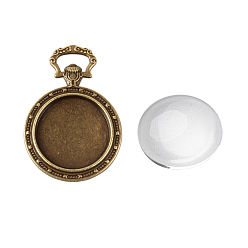 Antique Bronze Pendant Making Sets, with Alloy Pendant Cabochon Settings and Glass Cabochons, Flat Round, Nickel Free, Antique Bronze, Tray: 20mm, 39x27x3mm, Hole: 3x9mm, 19.5~20x5.5mm