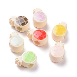 Couleur Mélangete Perles en acrylique européens en caoutchouc, avec l'émail, Perles avec un grand trou   , ananas, couleur mixte, 15x9.5x8.3mm, Trou: 4.3mm