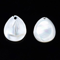White Natural Freshwater Shell Pendants, Petaline, White, 12x10x2mm, Hole: 1mm