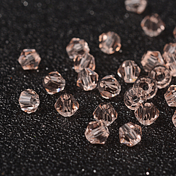 Pêche Perles en verre cristallisées d'imitation , transparent , facette, Toupie, peachpuff, 3.5x3mm, trou: 1 mm, environ 720 PCs / sachet 