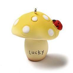 Jaune Gros pendentifs en résine de champignon, breloques champignons avec boucles en fer plaqué platine, jaune, 51x46.5x40mm, Trou: 2.5mm