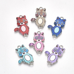 Colorful Printed Alloy Links connectors, with Enamel, Raccoon, Platinum, Mixed Color, 24x15x2mm, Hole: 1.8mm