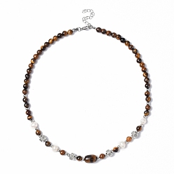 Tiger Eye Natural Tiger Eye & Pearl Beaded Necklace with 304 Stainless Steel Clasp for Women, 18.23 inch(46.3cm)