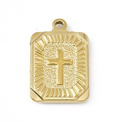 Golden 304 Stainless Steel Pendant, Rectangle with Cross, Golden, 25.5x17x4mm, Hole: 1.8mm