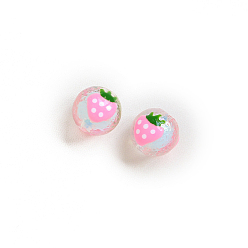 Strawberry Transparent Acrylic Bead, Bead in Bead, Round, Strawberry Pattern, 16mm