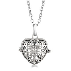 Heart Platinum Brass Cage Pendant Necklaces, Heart, 17.72~23.62 inch(45~60cm)